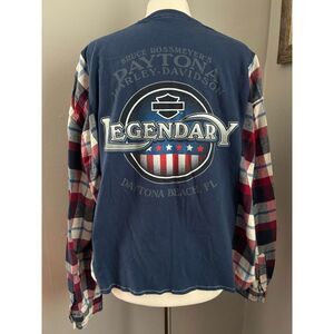 Harley Davidson, Daytona Beach Florida, UPcycled Flannel, Motorcycle, Reworked